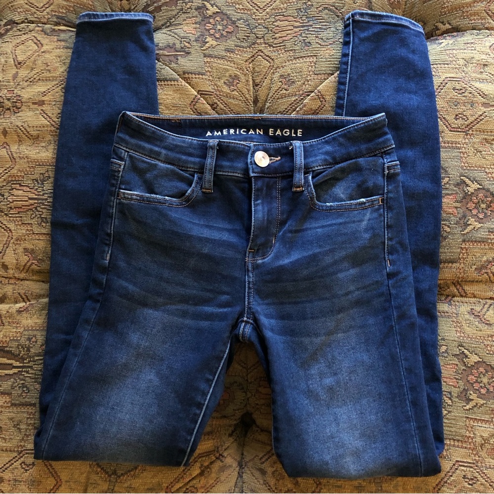 American Eagle Lined Winter Size 0 Cozy Jeans Mid Rise Medium Wash